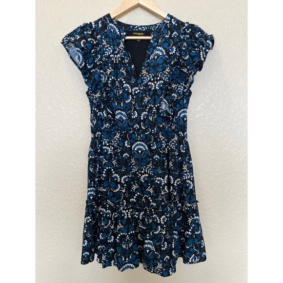 Sugarlips Etta Floral Ruffle Mini Dress Medium Blue Floral Mini Dress Paisley - Picture 2 of 9